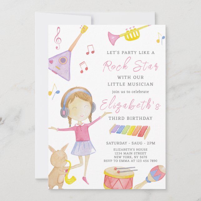 Musician Girl Birthday Invitation (Front)