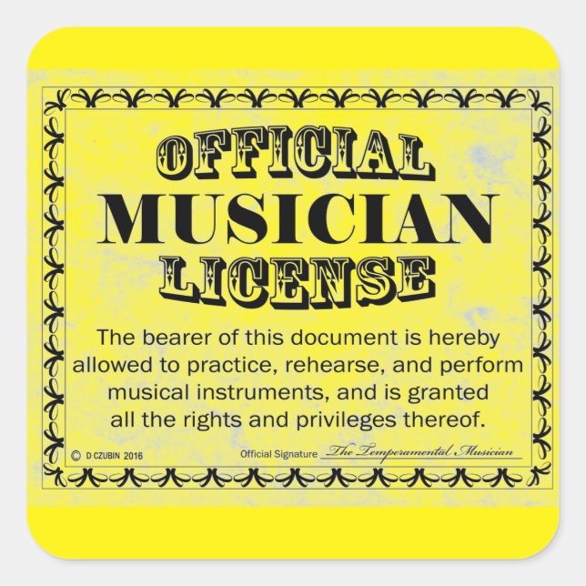 Musician License Square Sticker (Front)