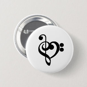 Musician Music Heart - Treble Bass Clef 6 Cm Round Badge