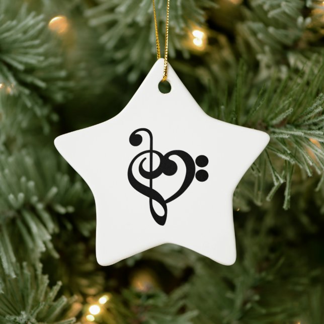 Musician Music Heart - Treble Bass Clef Ceramic Ornament (Tree)