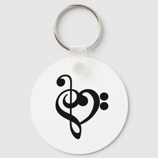 Musician Music Heart - Treble Bass Clef Key Ring (Front)