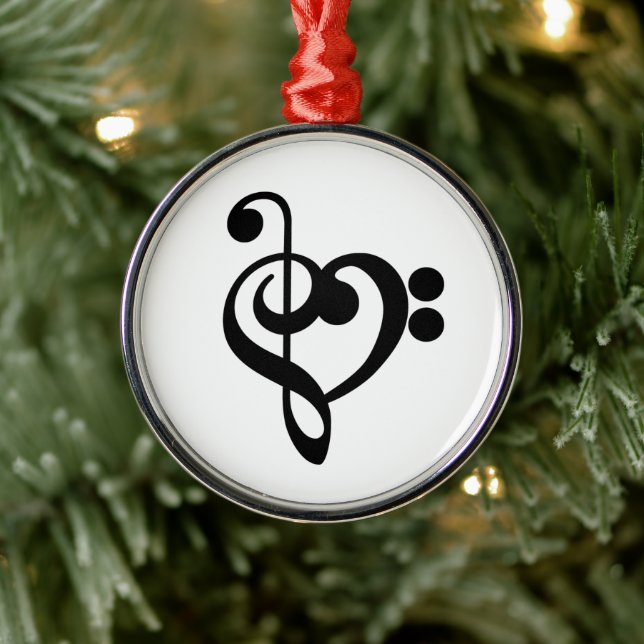 Musician Music Heart - Treble Bass Clef Metal Ornament (Tree)