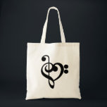 Musician Music Heart - Treble Bass Clef Tote Bag<br><div class="desc">Treble Bass Clef Heart - music fan design. Black silhouette art - I love music symbol for all musicians. Simple, minimalist artwork to inspire and express a love of music. > Use for teacher appreciation, music recitals or student award, for any musical instrument they play! > Personalise it! Add custom...</div>