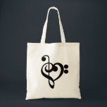 Musician Music Heart - Treble Bass Clef Tote Bag<br><div class="desc">Treble Bass Clef Heart - music fan design. Black silhouette art - I love music symbol for all musicians. Simple, minimalist artwork to inspire and express a love of music. > Use for teacher appreciation, music recitals or student award, for any musical instrument they play! > Personalise it! Add custom...</div>