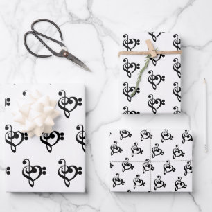 Musician Music Heart - Treble Bass Clef Wrapping Paper Sheet