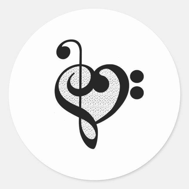Musician Music Note Pattern Heart Classic Round Sticker (Front)