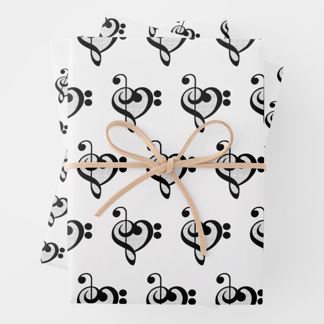 Musician Music Note Pattern Heart Wrapping Paper Sheet (In situ)