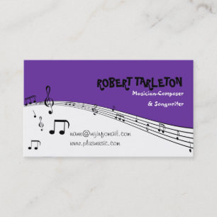 Musician music pentagram purple, white black business card