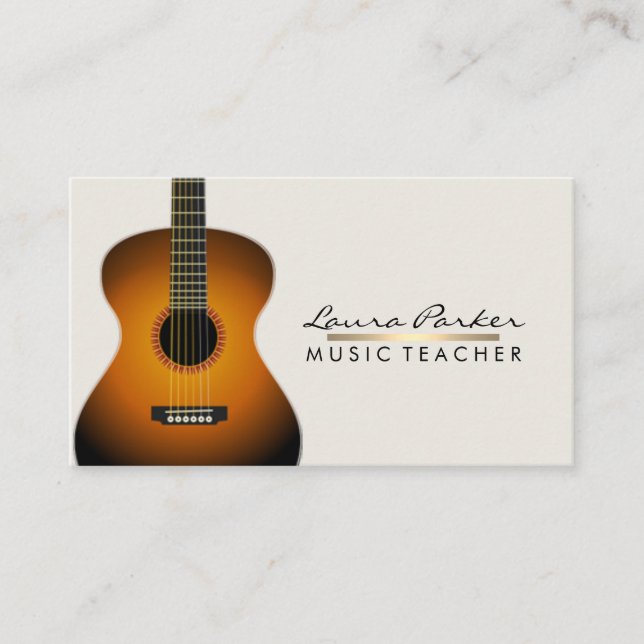 Musician Music Teacher Guitar Gold Business Card (Front)