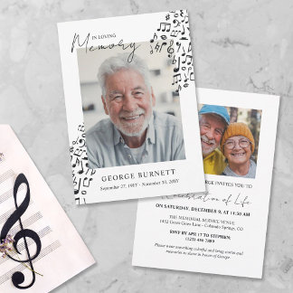 Musician Music Teacher Notes In Loving Memory Invitation