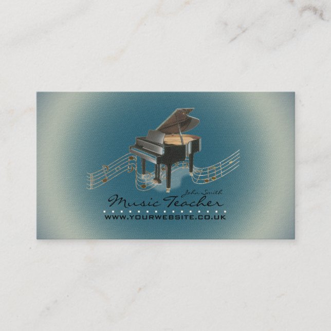 Musician/Music Teacher (Piano 1) Deep Blue BG Business Card (Front)