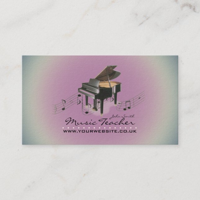 Musician/Music Teacher (Piano 1) Lavender BG Business Card (Front)