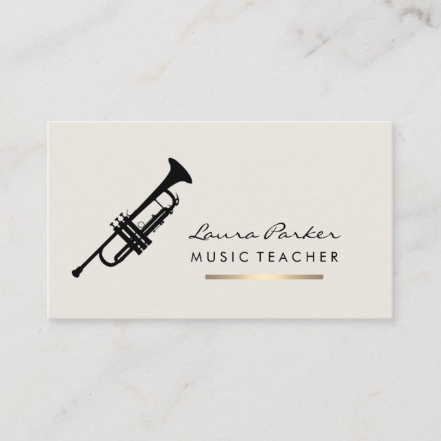Musician Music Teacher Trumpet instrument Gold Business Card (Front)