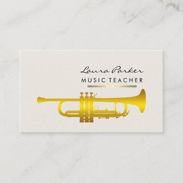 Musician Music Teacher Trumpet instrument Gold Business Card (Front)