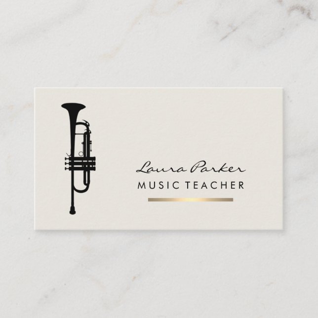 Musician Music Teacher Trumpet instrument Gold Business Card (Front)