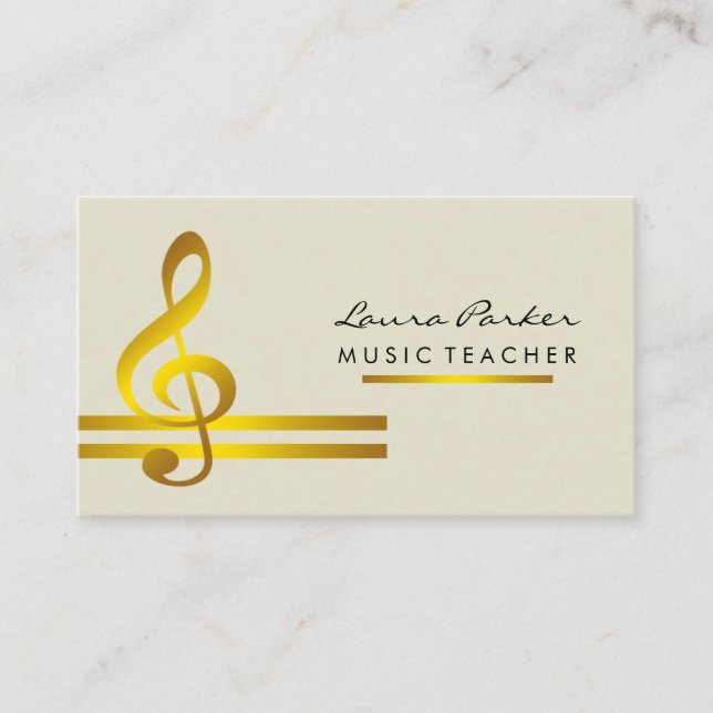 Musician Music Teacher with Musical Notes in Gold Business Card (Front)