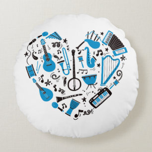 Musician Musical Instrument Heart Tool Round Cushion