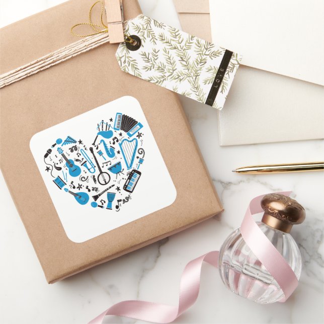 Musician Musical Instrument Heart Tool Square Sticker (Gifting)