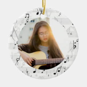 Musician Photo black and white Music note  Ceramic Ornament