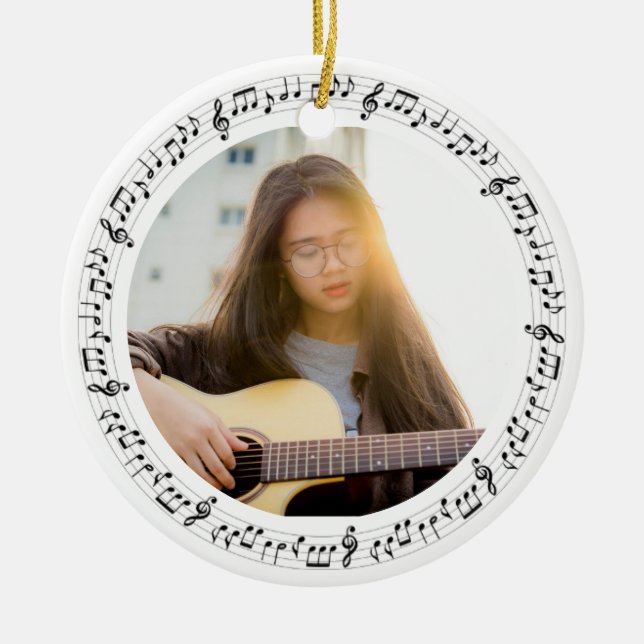 Musician Photo Music notes Ceramic Ornament (Front)