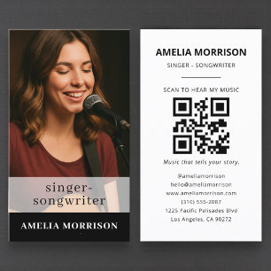 Musician Photo QR Code Singer Songwriter  Business Card