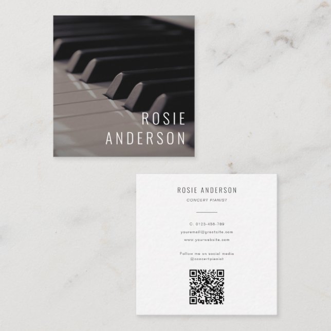 Musician Piano Keys QR Code Modern Photo  Square Business Card (Front/Back)