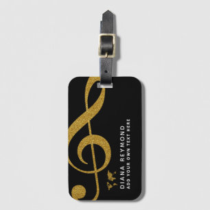 Musician travel gold treble clef black luggage tag