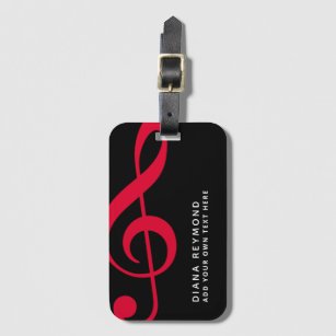 musician travel red treble clef black luggage tag