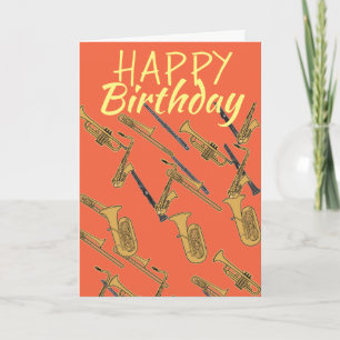 Musician trumpets and flutes birthday card