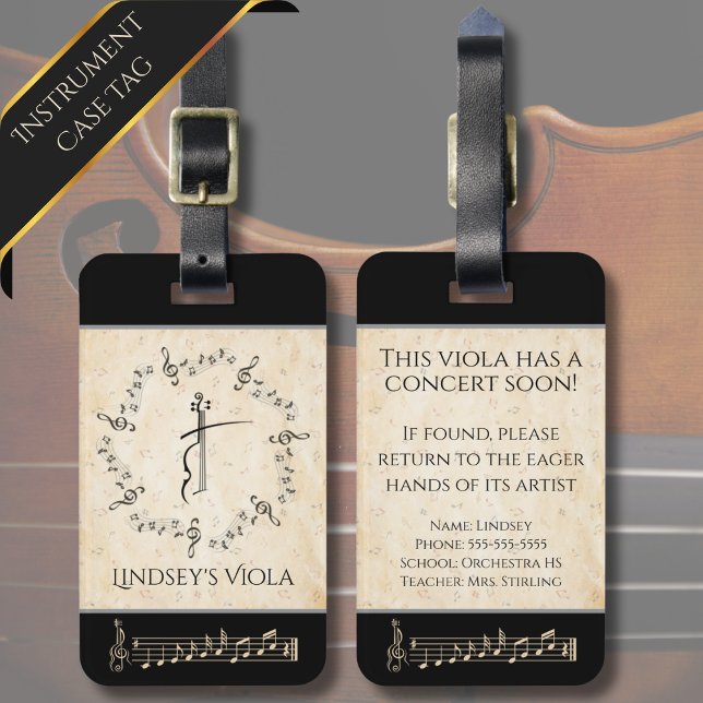 Musician Viola Instrument Case Luggage Tag (Make it easy for your aspiring musician to spot their viola case in a crowd of other instruments)