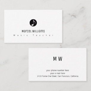 Musician white business card with music note