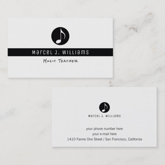 musician white business card with music note (Front/Back)