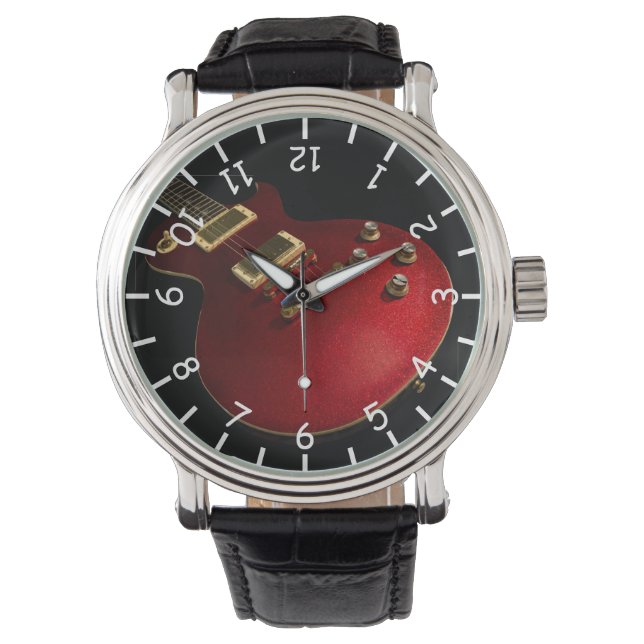 Musician's Cool Red Sparkle Electric Rock Guitar Watch (Front)
