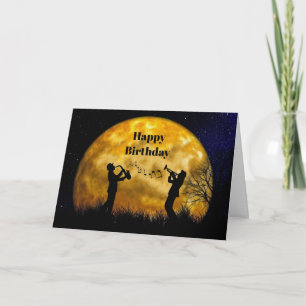 Musicians Full Moon Watercolor Birthday Card