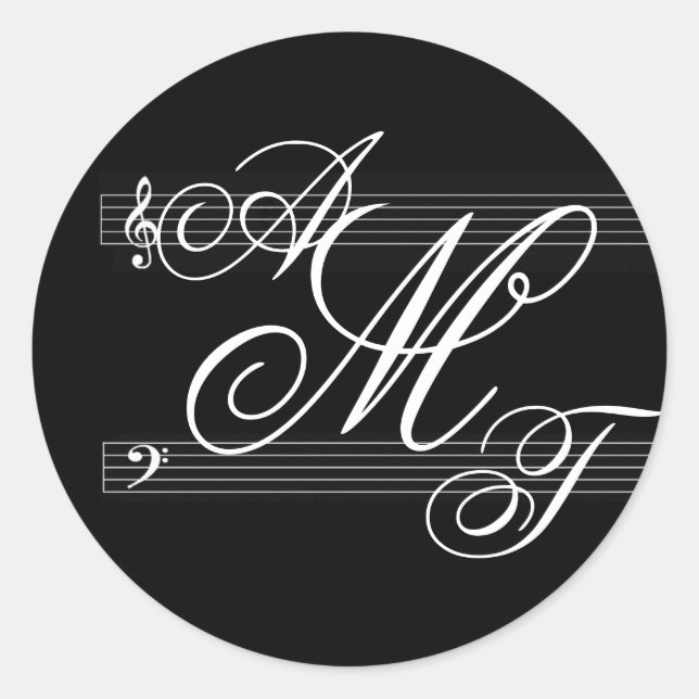 Musicians in love monogram logo classic round sticker (Front)