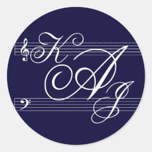 Musicians in Love Navy on white Classic Round Sticker