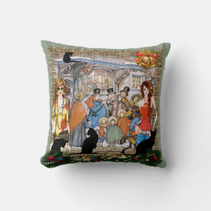 Musicians in old Amsterdam during Christmas Cushion