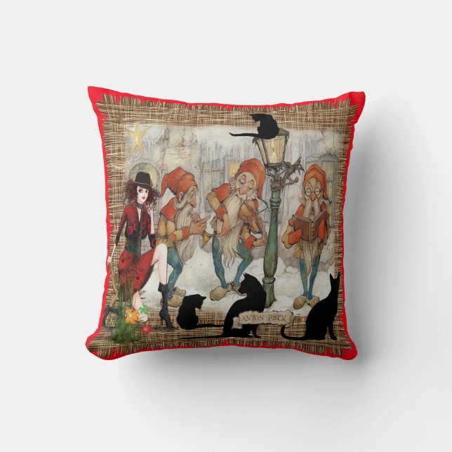 Musicians in old Amsterdam during Christmas Cushion (Front)