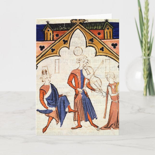 Musicians Playing a Viola and a Tambourine Card (Front)