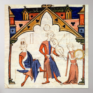 Musicians Playing a Viola and a Tambourine Poster