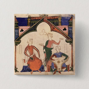 Musicians playing castanets and a psaltery 15 cm square badge
