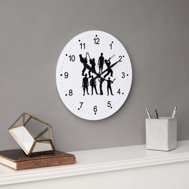 Musicians Silhouette of Musicians Wall Large Clock (Office)