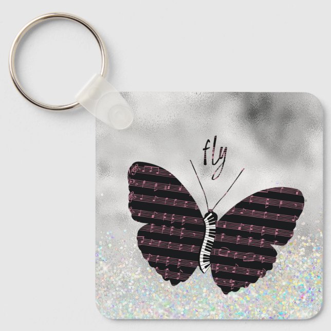 Musicians, Singers, Piano Player Butterfly Key Ring (Front)
