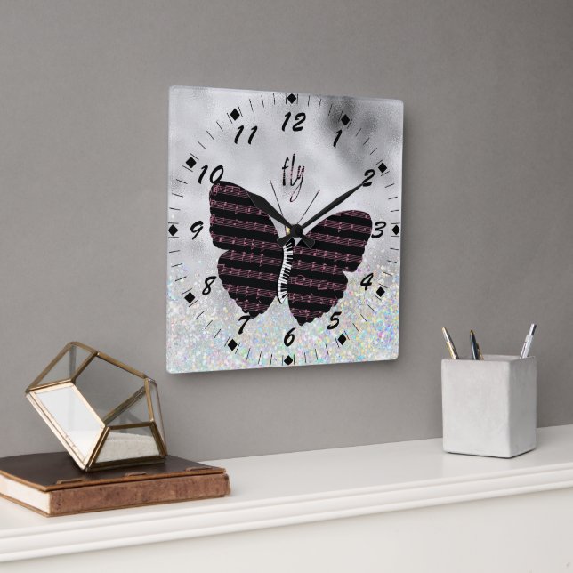 Musicians, Singers, Piano Player Butterfly Square Wall Clock (Office)