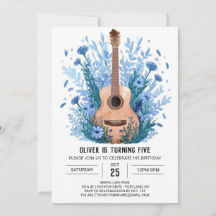 Musician's Wildflowers Guitar Boy Birthday Invitation