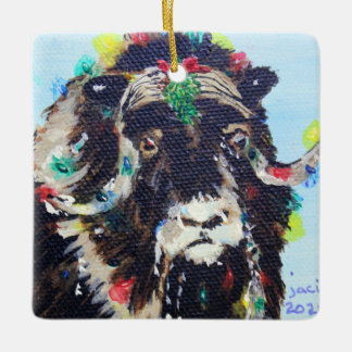 Musk Ox Christmas Ceramic Ornament