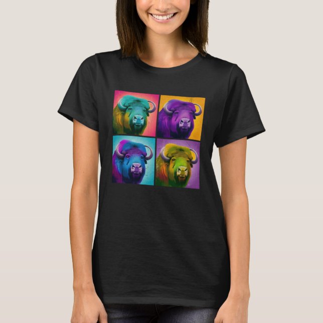 Musk Ox Pop Illustration Colourful Animal Women T-Shirt (Front)