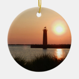 Muskegon Channel Lighthouse Ceramic Ornament