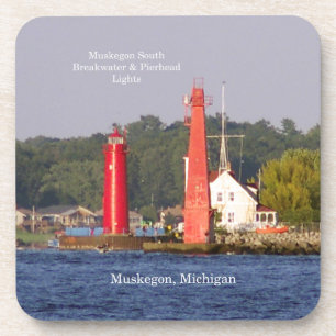 Muskegon Entrance Lights set of 6 plastic coasters