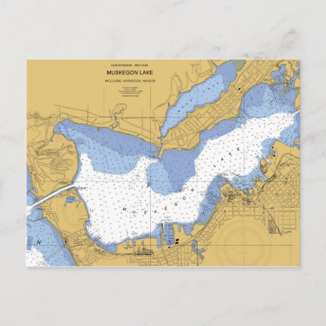Muskegon, MI Nautical Harbour Chart Postcard (Front)